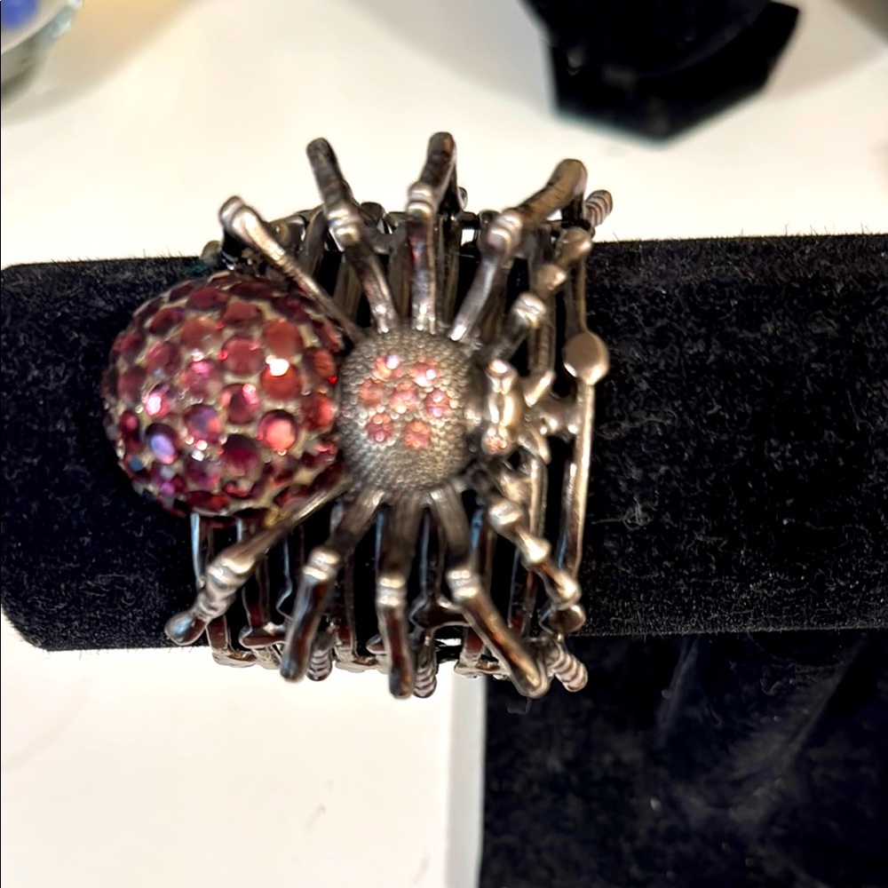 Silver Spider Bracelet with pink Accents